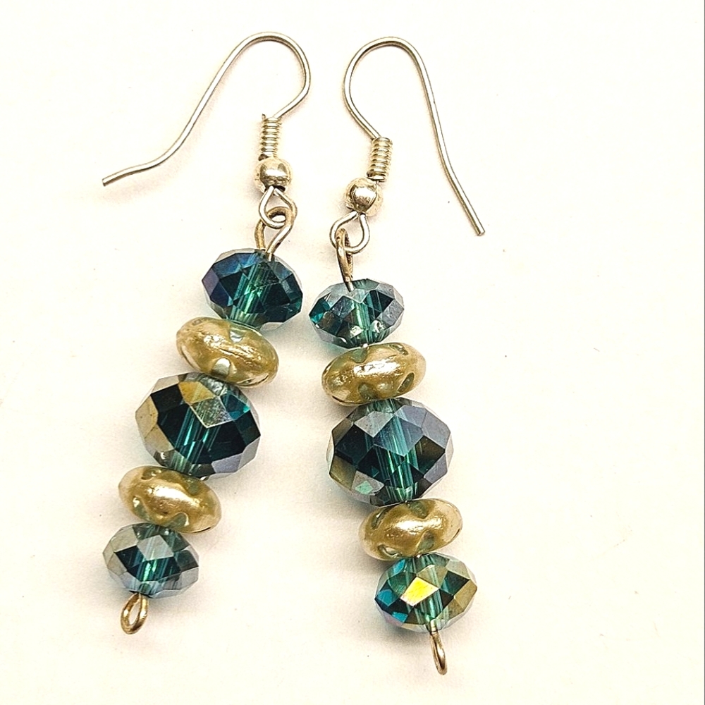 Sparkly Blue Green Beaded Earrings